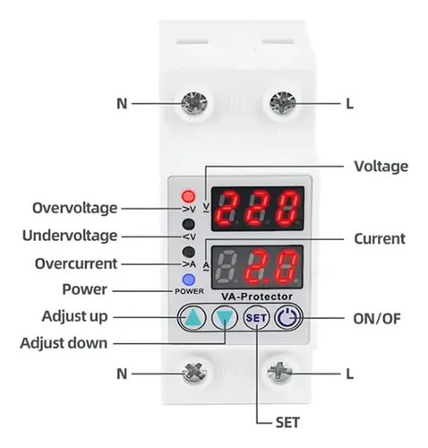 Protector Voltaje Corriente Ajustable 63a 220v Din