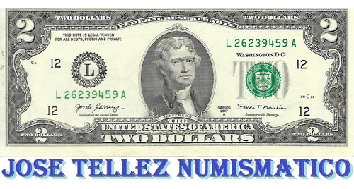 Estados Unidos Billetes 2 Dolares Año 2017 Mb+ Palermo