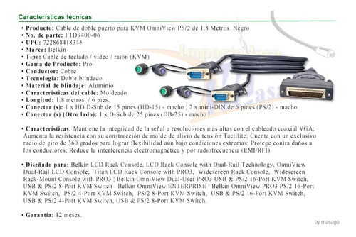 Cable Doble Puerto Kvm Omniview Ps/2 1.8 M F1d9400-06 Belkin
