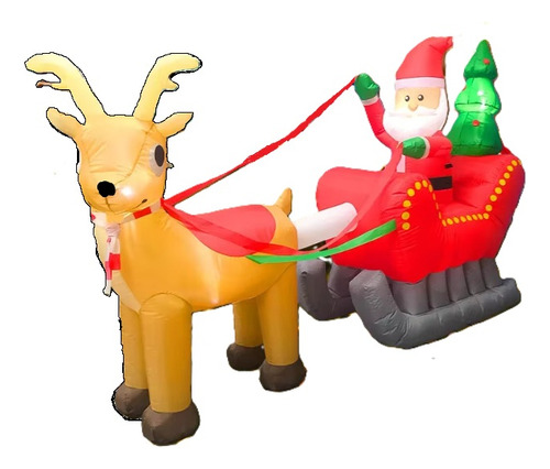 Inflable Santa Claus Y Reno Con Luces Led 2.4m