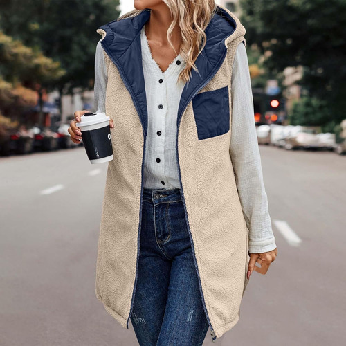 Chaleco Largo Reversible For Mujer, Chamarra De Forro Polar
