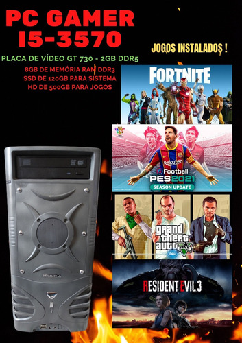 Pc Gamer I5 3570 C/jogos, 8gb, Placa De Vídeo 2gb, Ssd E Hd