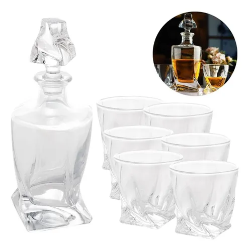 Jogo Garrafa Cristal E Copos Whisky Detalhados