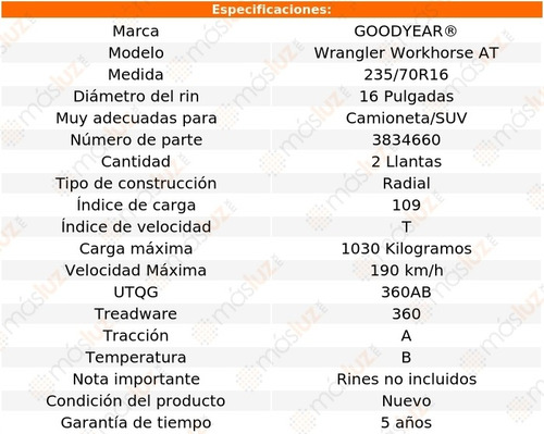 Par Llantas Wrangler Workhorse At Goodyear 235/70r16 109t Xl
