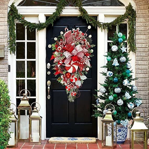 Corona De Navidad Con Bastón De Caramelo, Decoración Navideñ