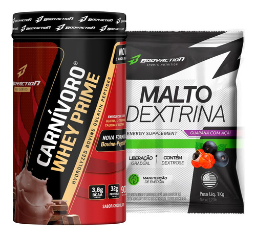 Whey Protein Bodyaction Carnívoro Whey Prime + Maltodextrina Sabor Guaraná Com Açaí