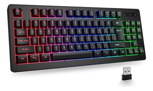 Teclado Inalámbrico Para Juegos, Teclado Recargable Rgb Con 