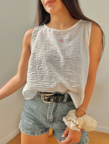 Blusa Musculosa De Mujer Blanca De Lino Remera Camisa
