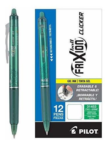 Pluma Borrable Pilot Frixion Clicker, Verde, 12 Ud.