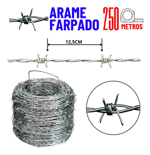 Arame Farpado Zincado 250 Metros Fio 18 Duplo Entrelaçado