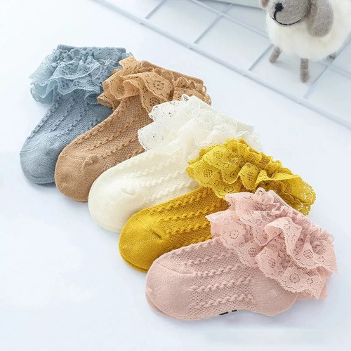 5 Pares De Calcetines De Encaje Con Volantes Para Niñas,