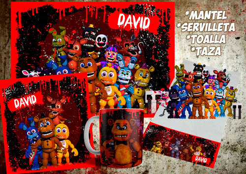 Set De Jardín Five Nights  - Mantel + Servi + Toalla + Taza