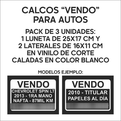 Cartel Vendo Auto Vinilo Se Vende X3 Calco Sticker