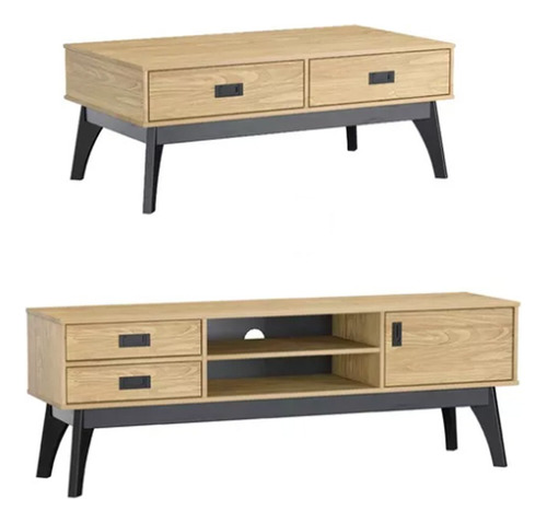 Mesa De Living Rack 2 Cajones 1 Puerta 100% Madera Maciza