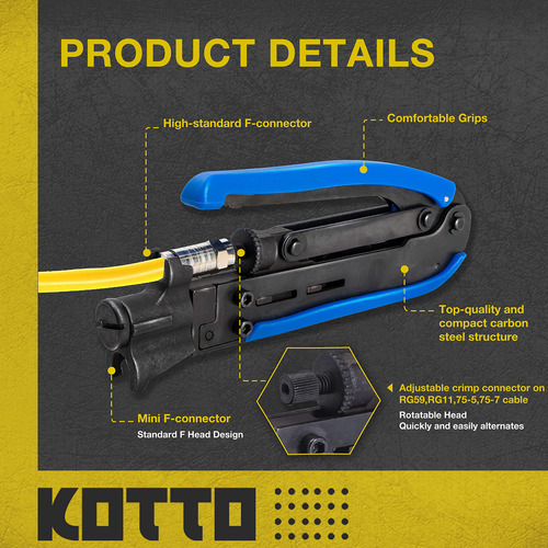 Coax Cable Crimper Kit Kotto Compression Tool Rg6 Rg59 Rg11