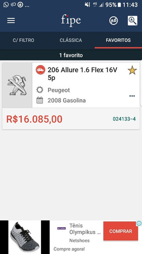 Peugeot 206 1.6 16v Allure Flex 5p 2008 Completo