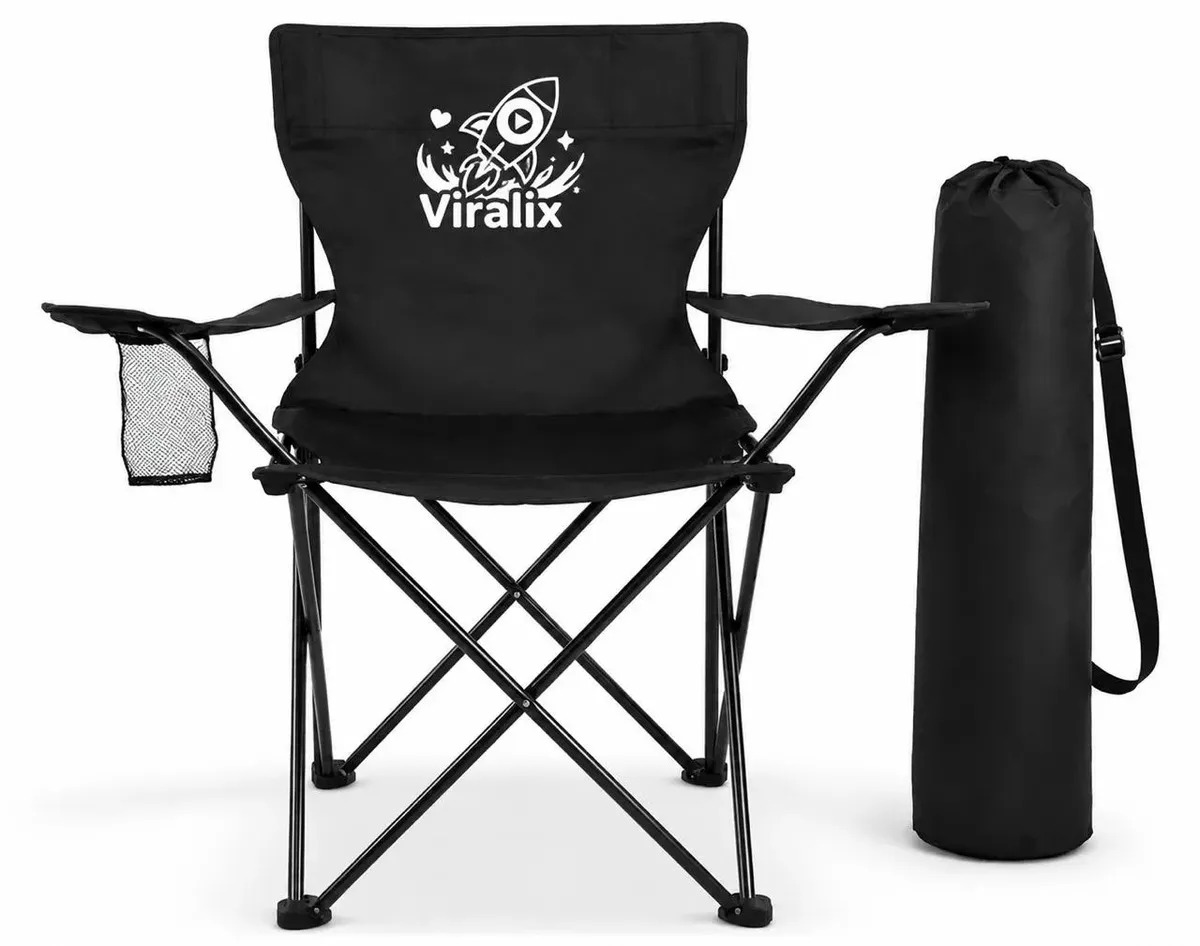 Silla de Playa Plegable Viralix con Portavasos y Reposabrazos Negra de Metal