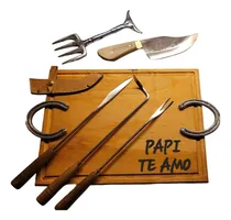 Comprar Kit Parrillero Tabla Madera Picada Asado Garra Bowie Laser