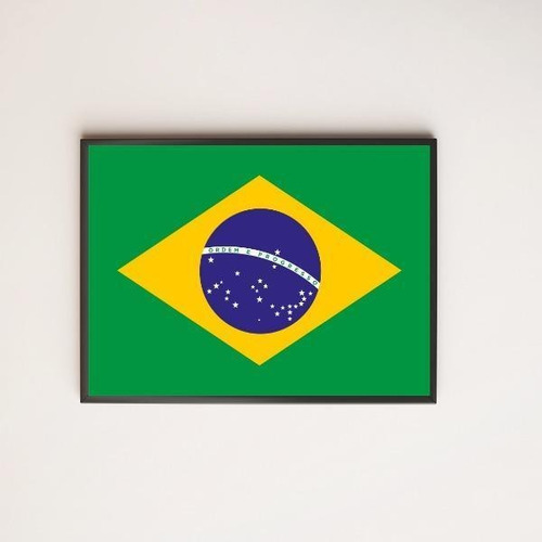 Quadro Decorativo Bandeira Brasil 45x34cm Moldura Preta