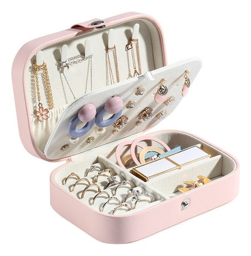 Joyero portátil, maletín de viaje, collar con anillos de primera calidad, color rosa