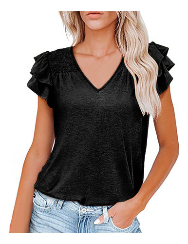 Blusa De Manga Corta A La Moda Con Cuello En V De Verano Par