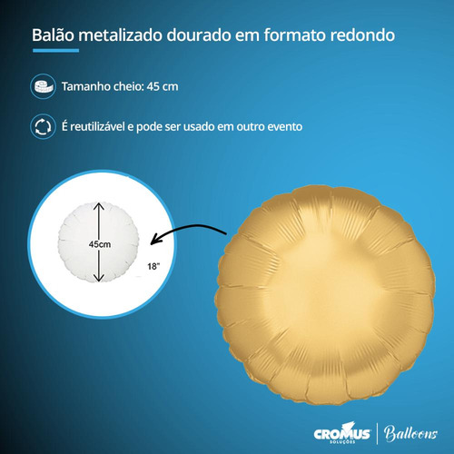 Balão Metalizado Decoração Redondo Dourado 45 Cm Un