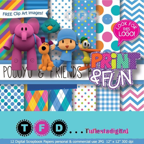 Kit Imprimible Pocoyo Pack  Fondos Papel Digital Clipart