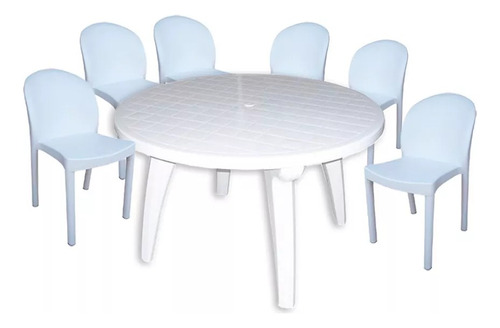 Set 6 Sillas Barcelona 1 Mesa Redonda 120cm Mascardi Blanco