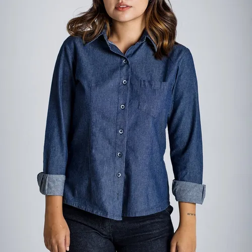 Camisa jeans uniforme feminino 2025