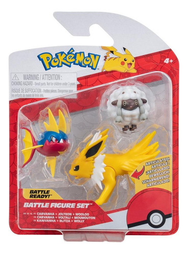 Pokemon Pack 3 Figuras Carvanha + Jolteon + Wooloo Pkw3050