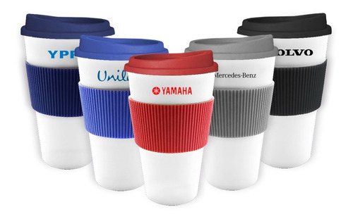 Vaso Jarro Termico C/ Tap Faja Silicona Mug Logo 300ml X10