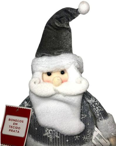 Boneco Papai Noel Luxo 50cm Prateado Prata Decoração Natal