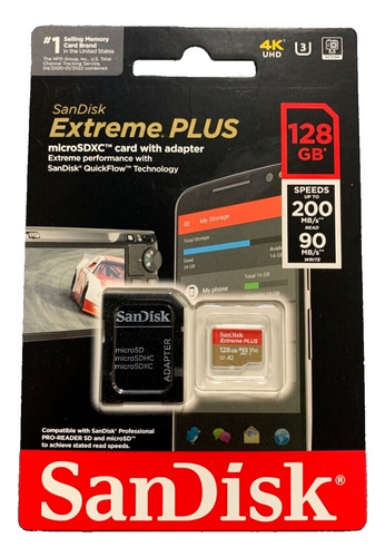 Tarjeta De Memoria Sd Sandisk Extreme Plus 128gb Con Adaptad