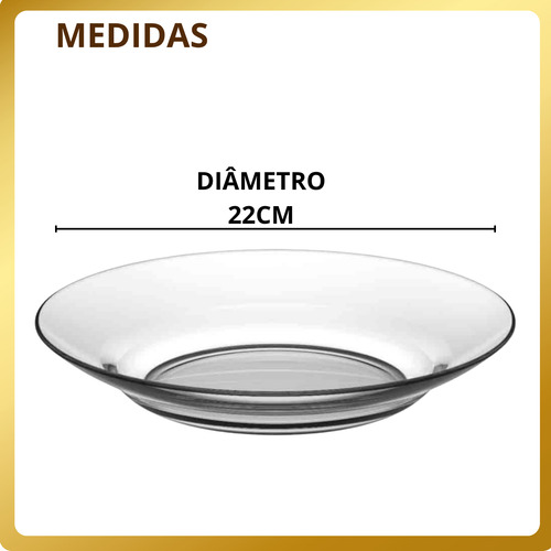 Jogo De Prato Fundos Liso Transparente Refeição Kit 12 Un