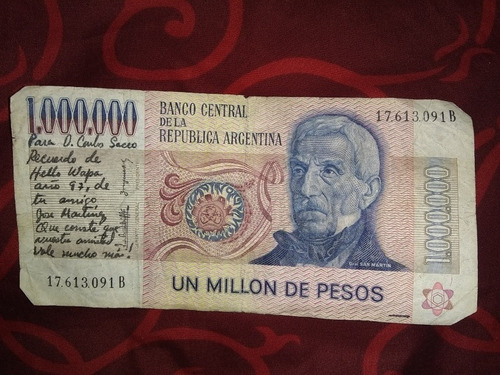 Billete Antiguo De Argentina Con Dedicación