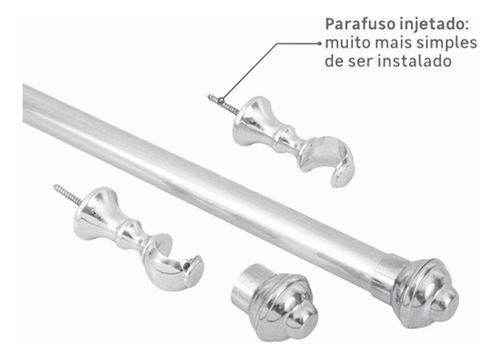 Kit Varão Simples 1,5 Metro 19mm Cromado Cromado