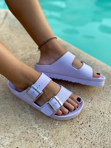 Ojotas Birken Lila Violeta De Goma Con Hebilla Regulable