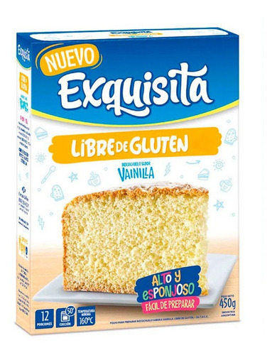 Imagen 2 de 5 de Pack Bizcochuelo Exquisita Vainilla Libre Gluten 450gr 12 Un