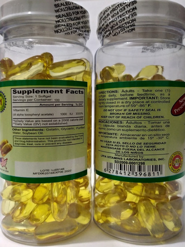 Vitamina E 1000 Iu Dos Frascos - Unidad a $3
