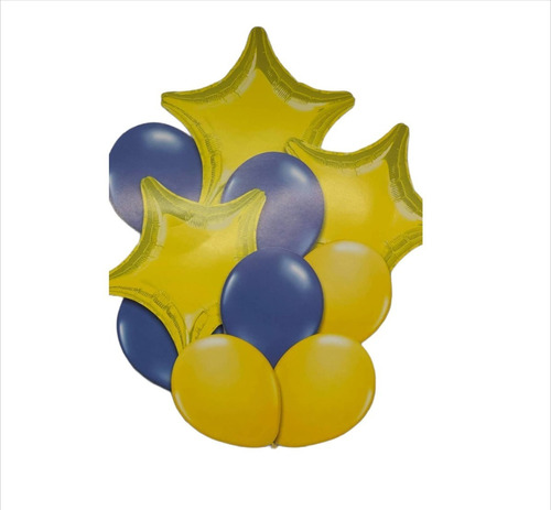 Set 10 Globos Azul Amarillo Boca Metalizado Latex Apto Helio