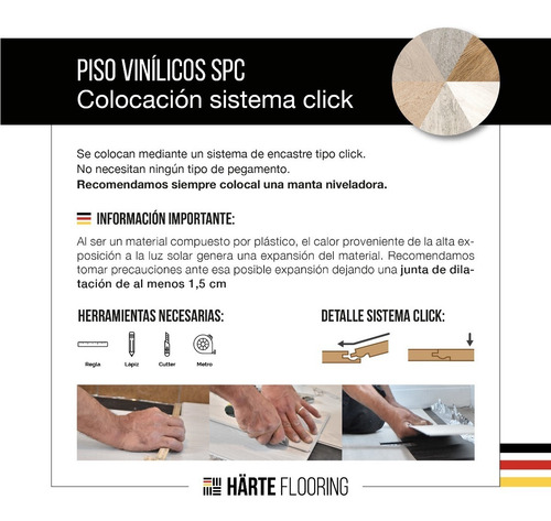 Imagen 4 de 10 de Piso Vinilico Spc Encastrable 5 Mm Click Simil Madera Caja