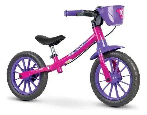 Bicicleta Balance Bike Feminina Rosa Nathor Cor Violeta-rosa Sem Pedal ajuda no Equilibrio