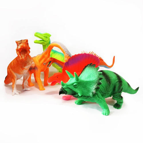 Set De Dinosaurios En Caucho Colores Vivos X6 Ref. 6941 