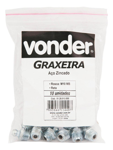 Graxeira Reta 1/4 Bsp 19fpp 10 Peças Vonder