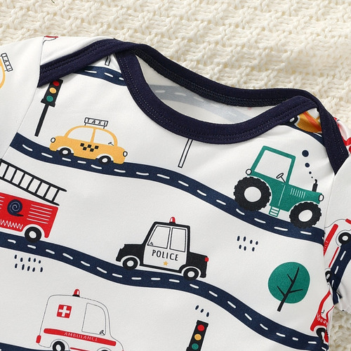 Conjunto De Mameluco Para Bebé Con Estampado De Choches Blanco 0-3 M