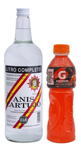 Anis Cartujo Licor Botella 1 Litro Completo + Gatorade Lf