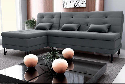 Sofá Cama Com Chaise 3 Lugares 2,00 Mts Nice Matrix Cinza
