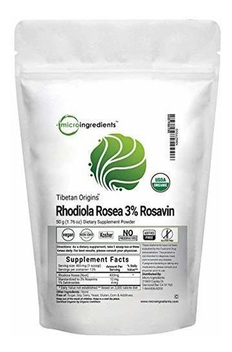 Pura Orgánica Rhodiola Rosea En Polvo, 50 Gramos, Súper Extr