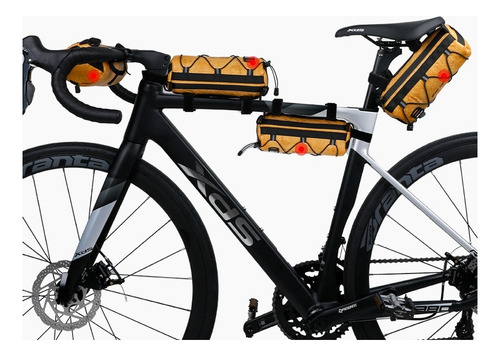 Bolsa Impermeable Multifuncional + Luz Trasera P/bicicleta Color Dorado Oscuro
