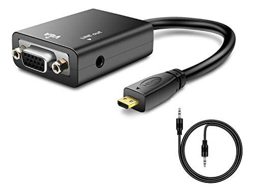 Convertidor Micro Hdmi A Vga 1080p Con Jack De Audio 3.5 Mm